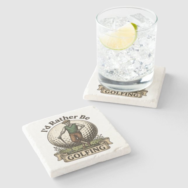 Id Rather Be Golfing  Stone Coaster (Side)
