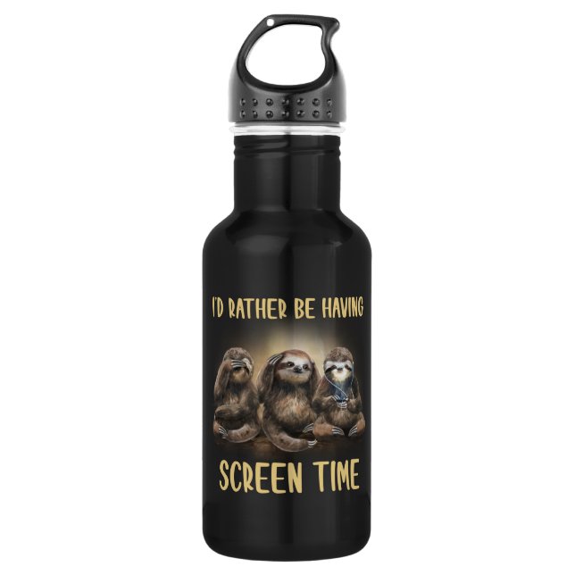 I'd Rather Be Having Screen Time Funny Sloth Lover 532 Ml Water Bottle (Front)