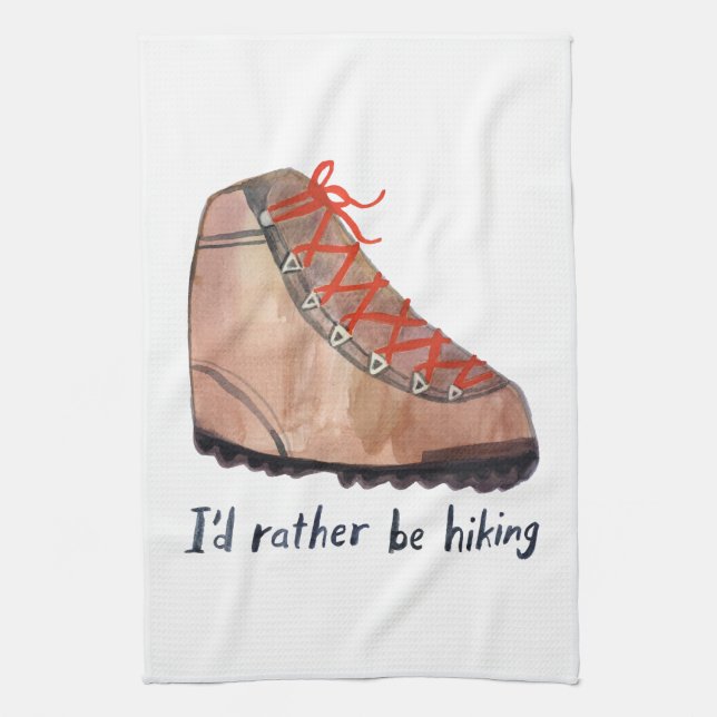 I'd Rather Be Hiking Whimsical Tea Towel (Vertical)