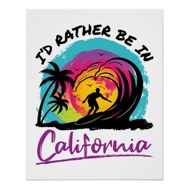 I'd Rather Be In California Travel Souvenir Poster (Front)