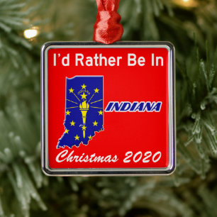 I'd Rather Be In Indiana IN Metal Tree Decoration