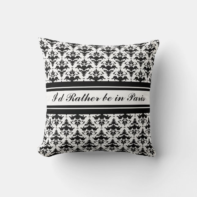 I'd Rather Be in Paris Damask Cushion (Front)