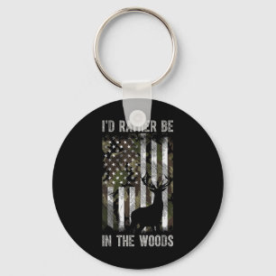 I'd Rather Be In The Woods Hunting Camo Usa Flag D Key Ring