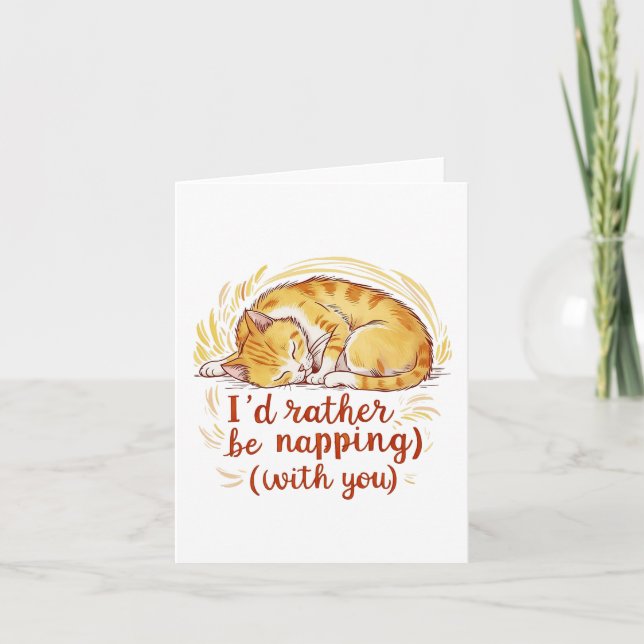 I'd Rather Be Napping With You - Golden Cat Thank You Card (Front)