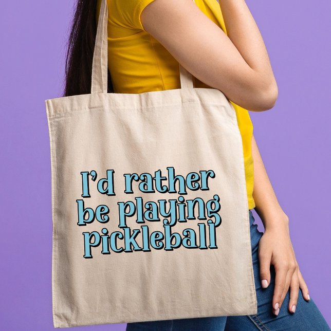 I'd rather be playing pickleball Blue Retro Text Tote Bag (Creator Uploaded)