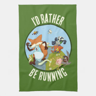 I'd Rather Be Running Fox & Badger Woodland Race Tea Towel