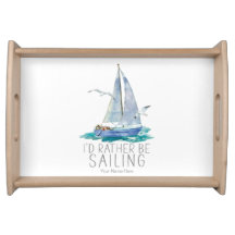 I'd Rather Be Sailing Quote - Watercolor Sailboat 