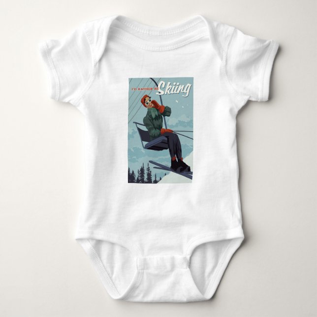 I'd Rather Be Skiing Print Baby Bodysuit (Front)