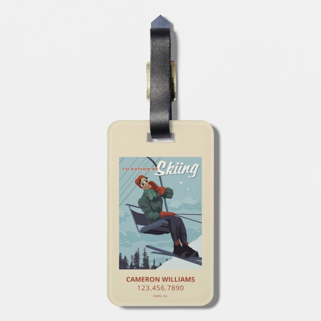 I'd Rather Be Skiing Print Luggage Tag (Back Vertical)