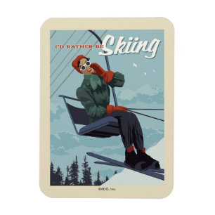 I'd Rather Be Skiing Print Magnet