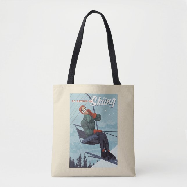 I'd Rather Be Skiing Print Tote Bag (Front)
