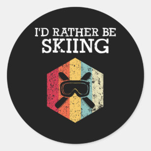 I'd Rather Be Skiing Retro Vintage Ski Funny Skier Classic Round Sticker