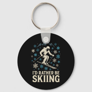 I'd Rather Be Skiing - Ski Snowboarding Silhouette Key Ring