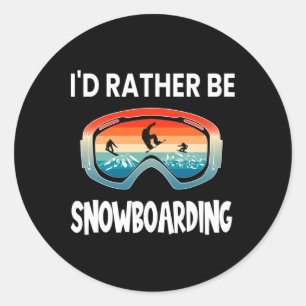I'd Rather Be Snowboarding Retro Sunset Goggles Sn Classic Round Sticker