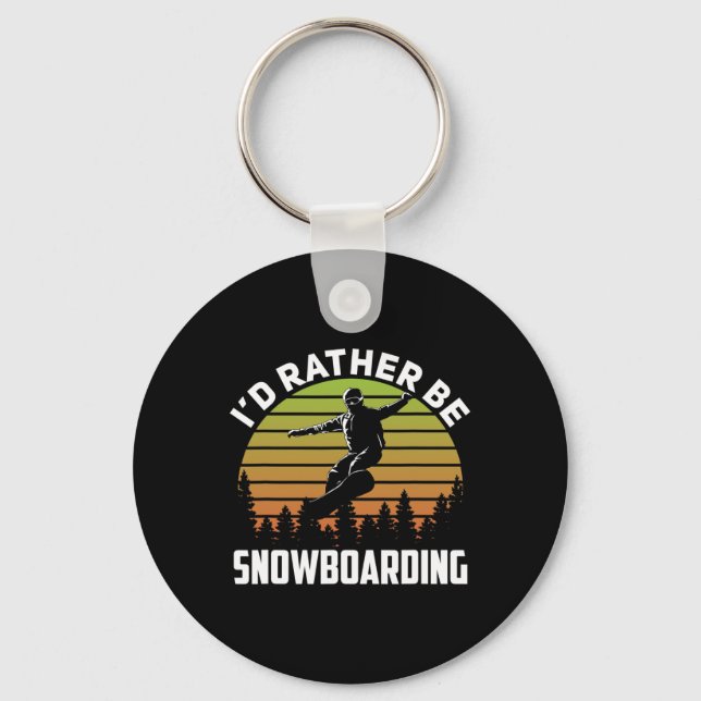 I'd Rather Be Snowboarding Retro Sunset Winter Nov Key Ring (Front)