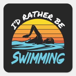 I'd Rather Be Swimming Retro Swmmer Square Sticker