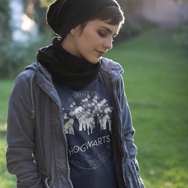 I'd Rather Stay At HOGWARTS™ Magic Lights Art T-Shirt (Person wearing t-shirt)