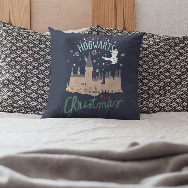 I'd Rather Stay At Hogwarts This Christmas Cushion (Pillow on bed)