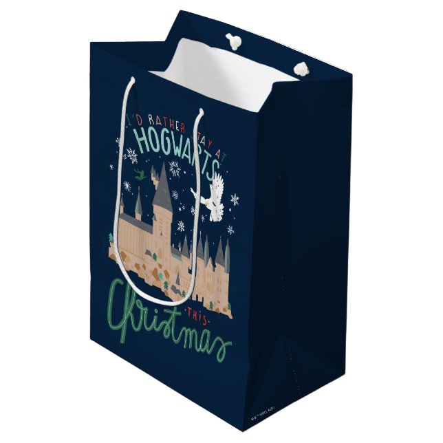 I'd Rather Stay At Hogwarts This Christmas Medium Gift Bag (Front Angled)