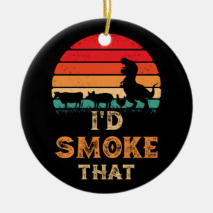 I'd Smoke That BBQ Vintage Meat Smoker Grill Ceramic Tree Decoration