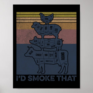 I'd Smoke That Beef Pork Chicken Butcher Cut Funny Poster