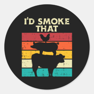 Id Smoke That Chicken Pork Beef Retro Meat Smoking Classic Round Sticker