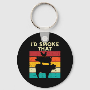 Id Smoke That Chicken Pork Beef Retro Meat Smoking Key Ring