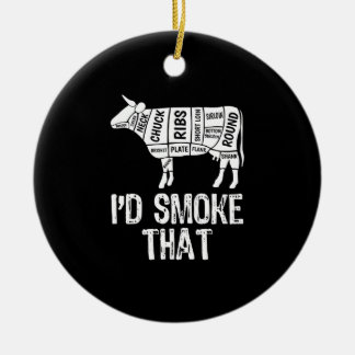 Id Smoke That Cow BBQ Smoking Grilling Barbecue Ceramic Tree Decoration