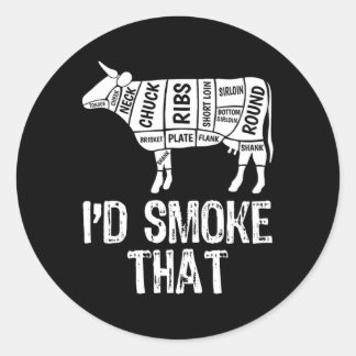 I'd Smoke That Cow Bbq Smoking Grilling Barbecue M Classic Round Sticker