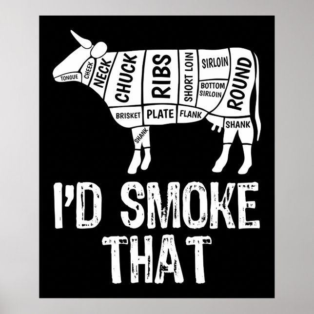 Id Smoke That Cow BBQ Smoking Grilling Barbecue Poster (Front)