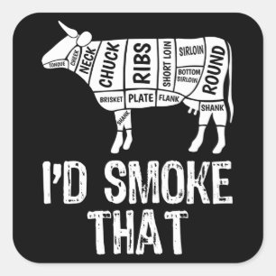 Id Smoke That Cow BBQ Smoking Grilling Barbecue Square Sticker