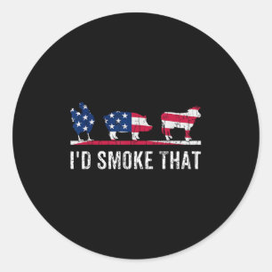 Id Smoke That Funny Barbeque Grilled Bbq Meat Love Classic Round Sticker