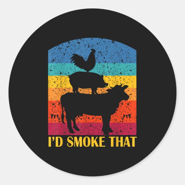 Id Smoke That - Funny Bbq Retro Barbeque Grilling  Classic Round Sticker (Front)