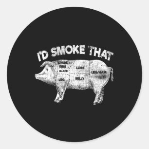 I'd Smoke That Funny Bbq Smoker Vintage Pig Meat L Classic Round Sticker