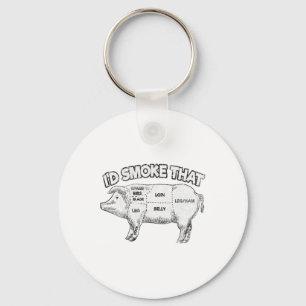 I'd Smoke That Funny Bbq Smoker Vintage Pig Meat L Key Ring