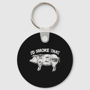 I'd Smoke That Funny Bbq Smoker Vintage Pig Meat L Key Ring