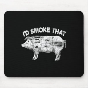 I'd Smoke That Funny Bbq Smoker Vintage Pig Meat L Mouse Mat