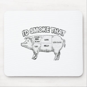 I'd Smoke That Funny Bbq Smoker Vintage Pig Meat L Mouse Mat