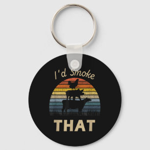 Id Smoke That Funny Grill Bbq Vintage Meat Smoker Key Ring