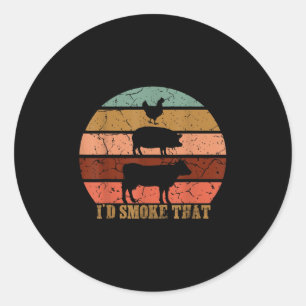 Id Smoke That Funny Grilling Party Saying Vintage Classic Round Sticker