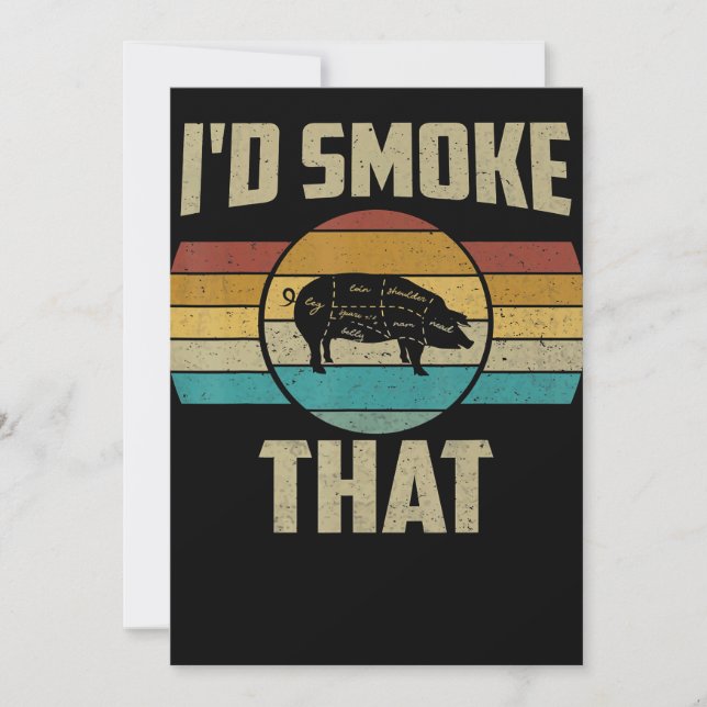 Id Smoke That Funny Retro BBQ Pig Meat Grill Gifts Holiday Card (Front)