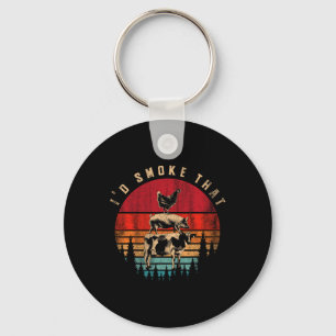 Id Smoke That Funny Smoked Meat Bbq Chef Barbecue Key Ring