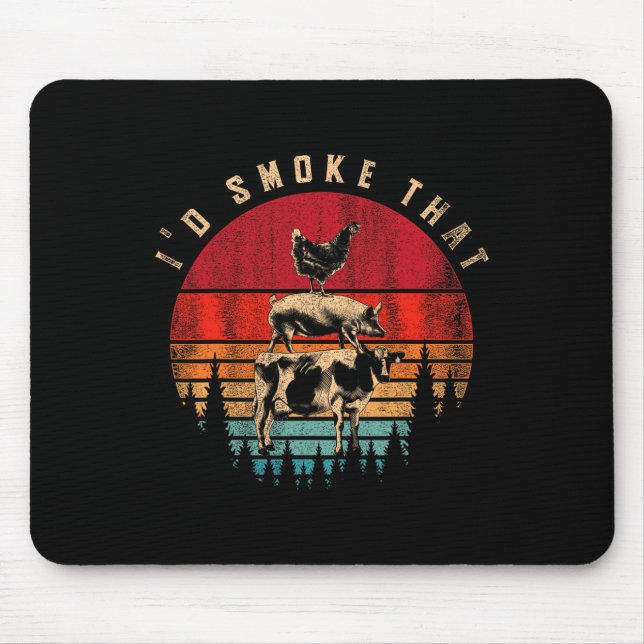 Id Smoke That Funny Smoked Meat Bbq Chef Barbecue  Mouse Mat (Front)