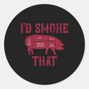 I'd Smoke That Pig Bbq Grilling Classic Round Sticker