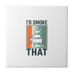 Id Smoke That Vintage BBQ Farm Animals Design Tile