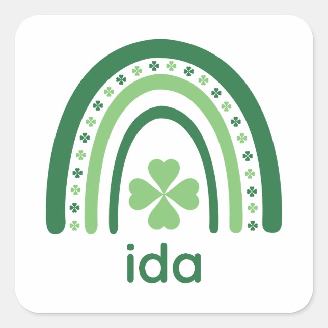 ida Name Clover Boho Rainbow Square Sticker (Front)