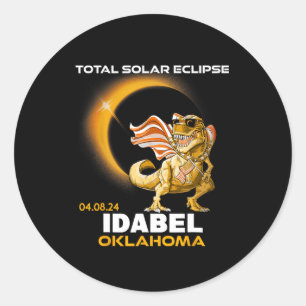 Idabel Oklahoma Dinosaur Total Solar Eclipse 2024 Classic Round Sticker