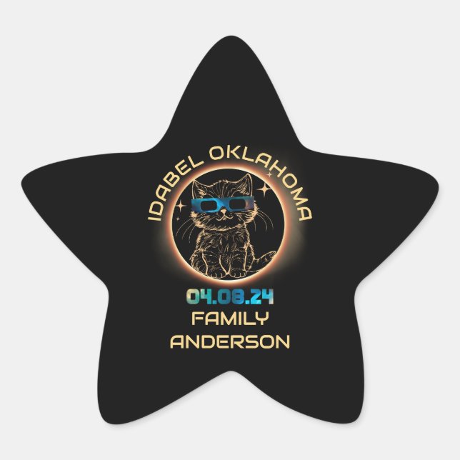 Idabel Oklahoma Total Solar Eclipse 2024 Cat Lover Star Sticker (Front)