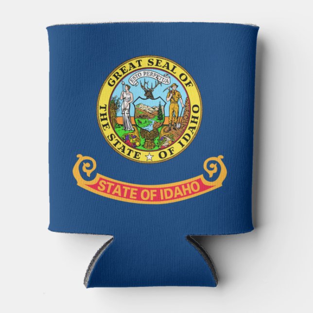 Idaho Flag: the Gem State, America Mountain West Can Cooler (Front)