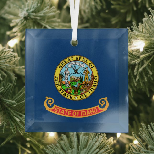 Idaho Flag: the Gem State, America Mountain West Glass Tree Decoration (Insitu)